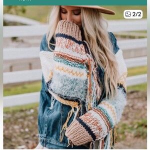 POL Denim Crochet Jacket with Fringe. Size Medium.   Great condition.